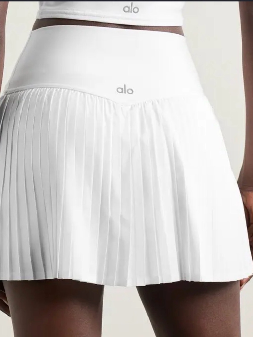 ALO Yoga White Pleated Skater Skirt